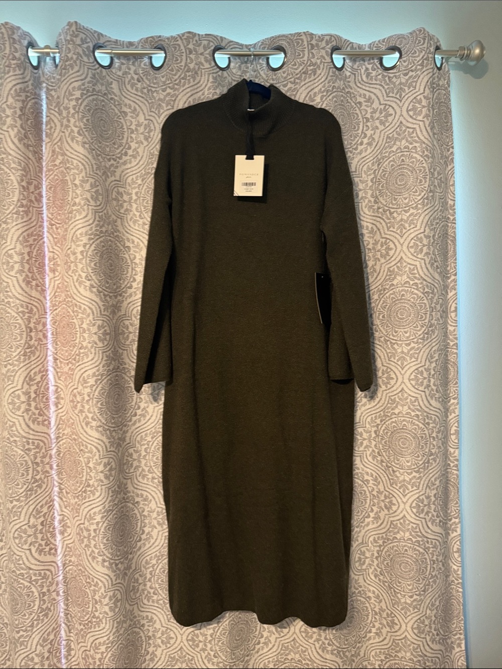 Pomander Place Dark Olive Mock Neck Long-Sleeve Midi Sweater Dress